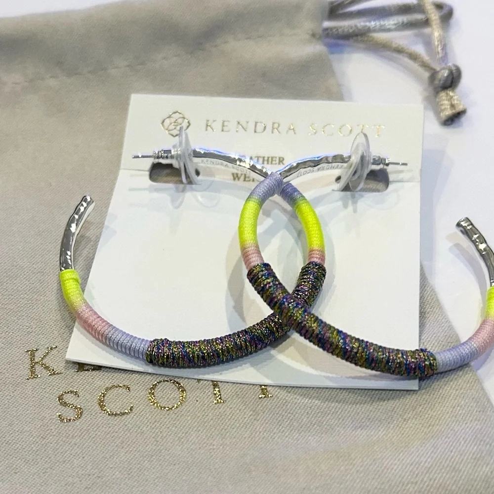 Kendra Scott Hoop Earrings Lavender Pink and Lime with Silver-tone.
